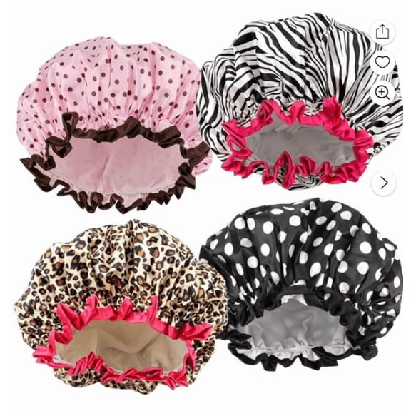 4 Pieces Shower Cap for Women, Elastic and Reusable, Environmental Protection Hair Bath Caps, Double Waterproof Layers Bathing Hat