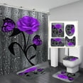 thumbnail image 1 of 4 Pieces Shower Curtain Set with Rugs,Romantic 3D Red Rose Shower Curtain for Bathroom Sets with Shower Curtain and Rug Purple Red Toilet Sets for Lovers Valentine's Day, 1 of 10