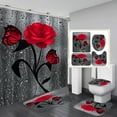 thumbnail image 1 of 4 Pieces Shower Curtain Set with Rugs,Romantic 3D Red Rose Shower Curtain for Bathroom Sets with Shower Curtain and Rug Purple Red Toilet Sets for Lovers Valentine's Day, 1 of 9