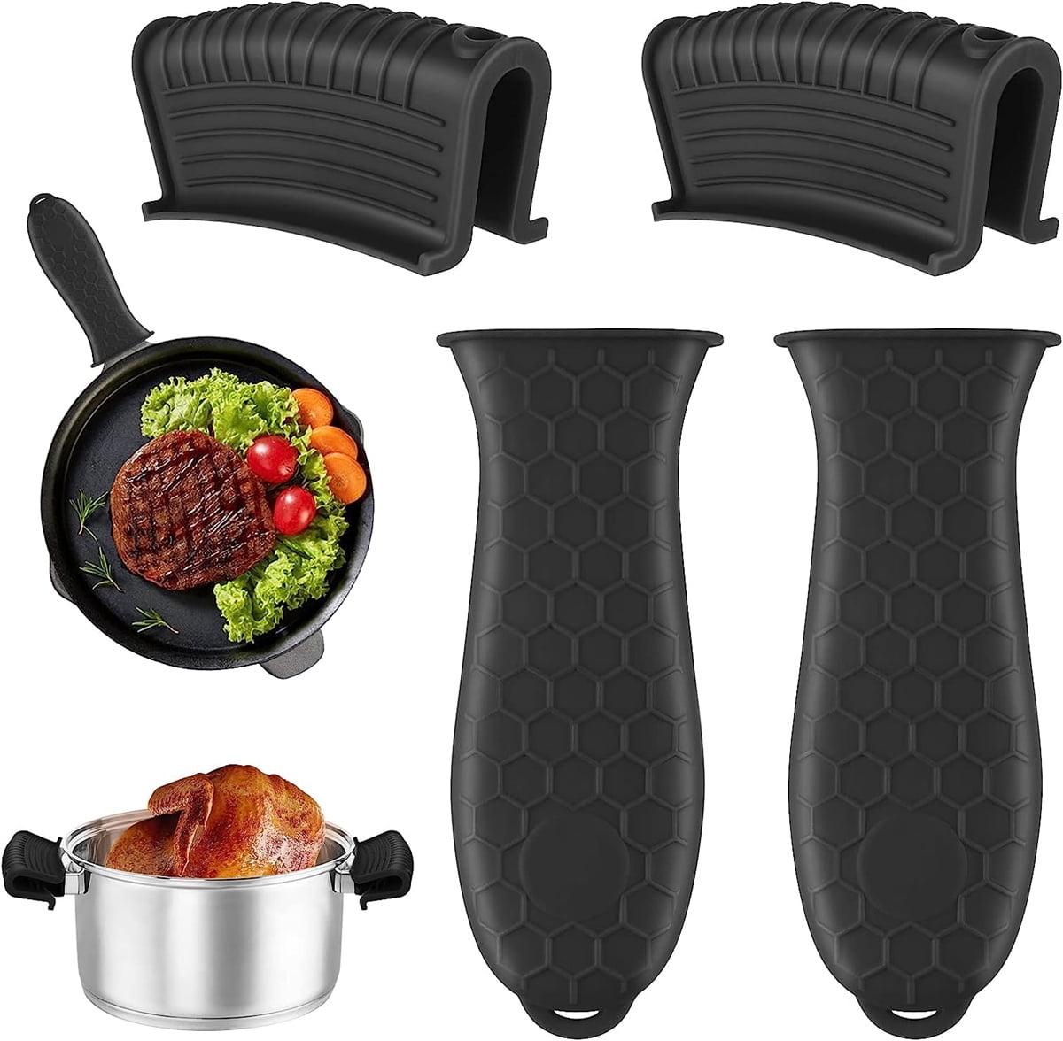 4 Pieces Silicone Hot Handle Holder, Rubber Pot Holders Cover Heat