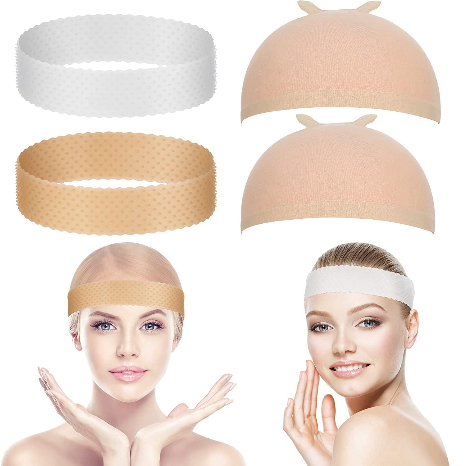 Walmart 4pc Set: Silicone Wig Grip Bands & Nylon Wig Caps, Non-Slip ...