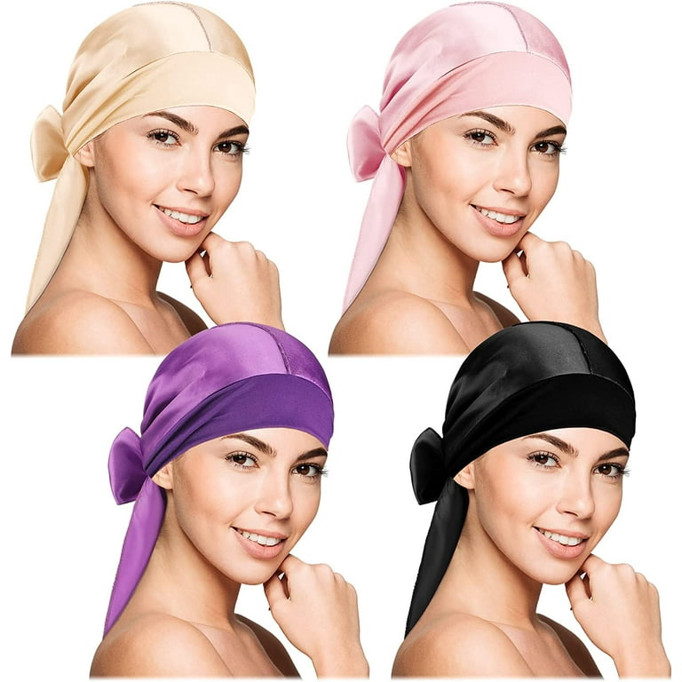 4 Pieces Silk Hair Wrap for Sleeping Satin Edge Wrap Scarf Satin Hair Wrap  for Sleeping Hair Cover Bonnet with Elastic Edge Tie Durag for Women Girls