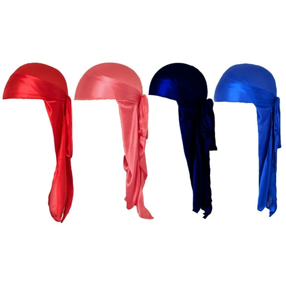 4 Pieces Silky Durag Pack for Men Women Waves, Premium Satin Deluxe Du-rag