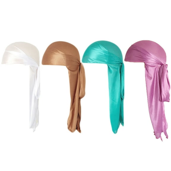 4 Pieces Silky Durag Pack for Men Women Waves, Premium Satin Deluxe Du-rag