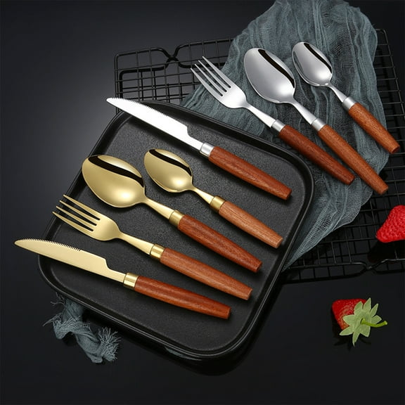 4 Pieces Silverware Set Stainless Steel Flatware Set, 2 Spoons,Fork and Knife Cutlery Set, Household Tableware for Coffee, Tea, and Desserts, Rustproof and Easy to Clean