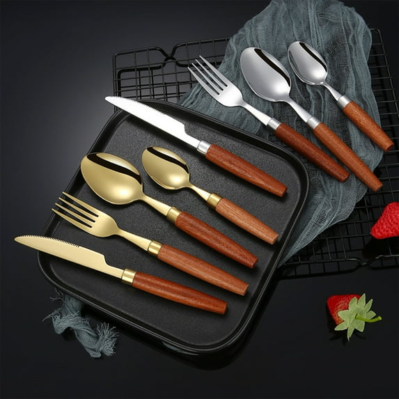 4 Pieces Silverware Set Stainless Steel Flatware Set, 2 Spoons,Fork and Knife Cutlery Set, Household Tableware for Coffee, Tea, and Desserts, Rustproof and Easy to Clean