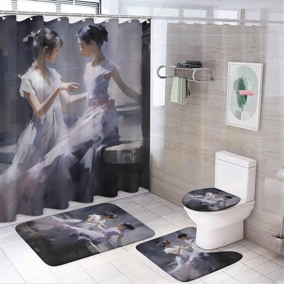 4 Pieces Sisters of Heart Shower Curtain Set Vintage Western Ballerina Landscape Bathroom Decor Sets with Rugs Bathroom Accessories Set Bathroom Curtain Shower Set with 12 Hooks
