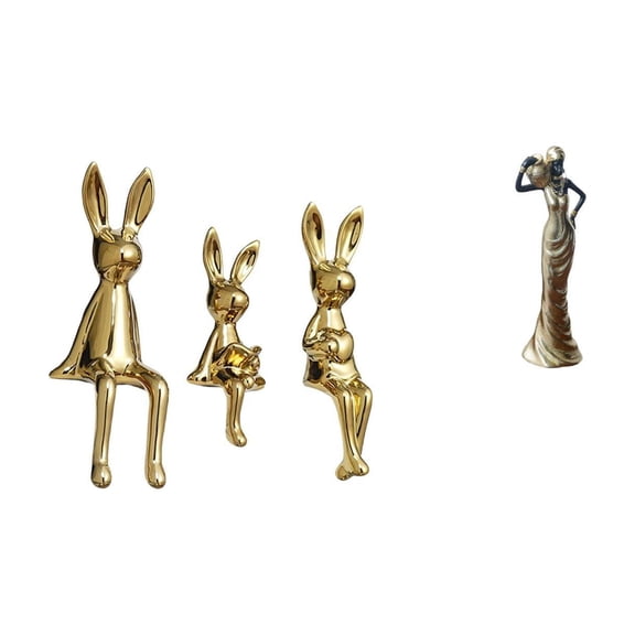 4 Pieces Sitting Statue Tribal Lady Figurine African Art Resin Ceramic Material for Office Bookshelf Home Display