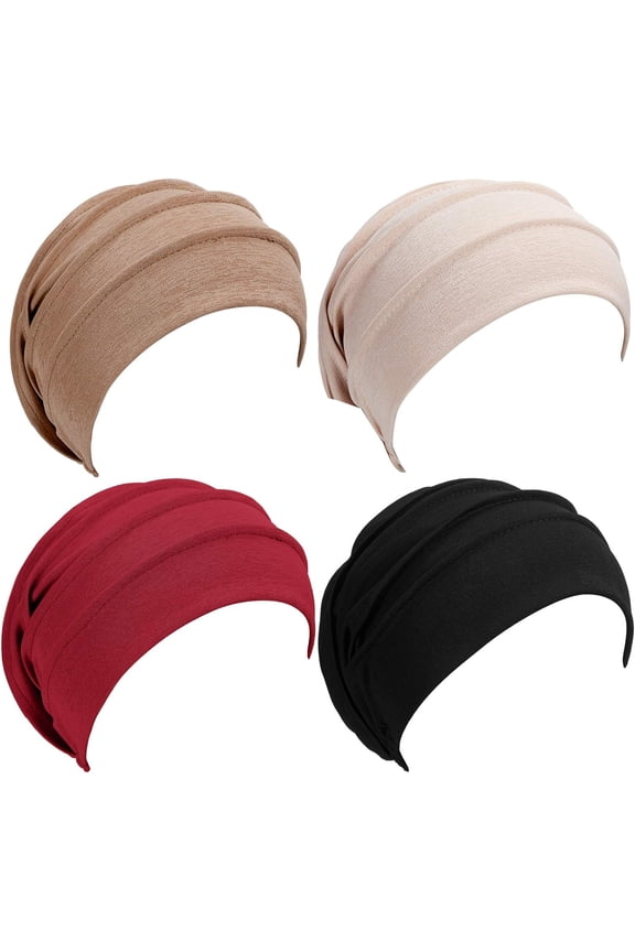 4 Pieces Slouchy Beanies Hats Soft Polyester Sleep Cap Stretchy Sleeping Cap Headwear for Women