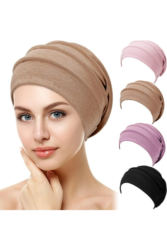 4 Pieces Slouchy Beanies Hats Soft Polyester Sleep Cap Stretchy Sleeping Cap Headwear for Women