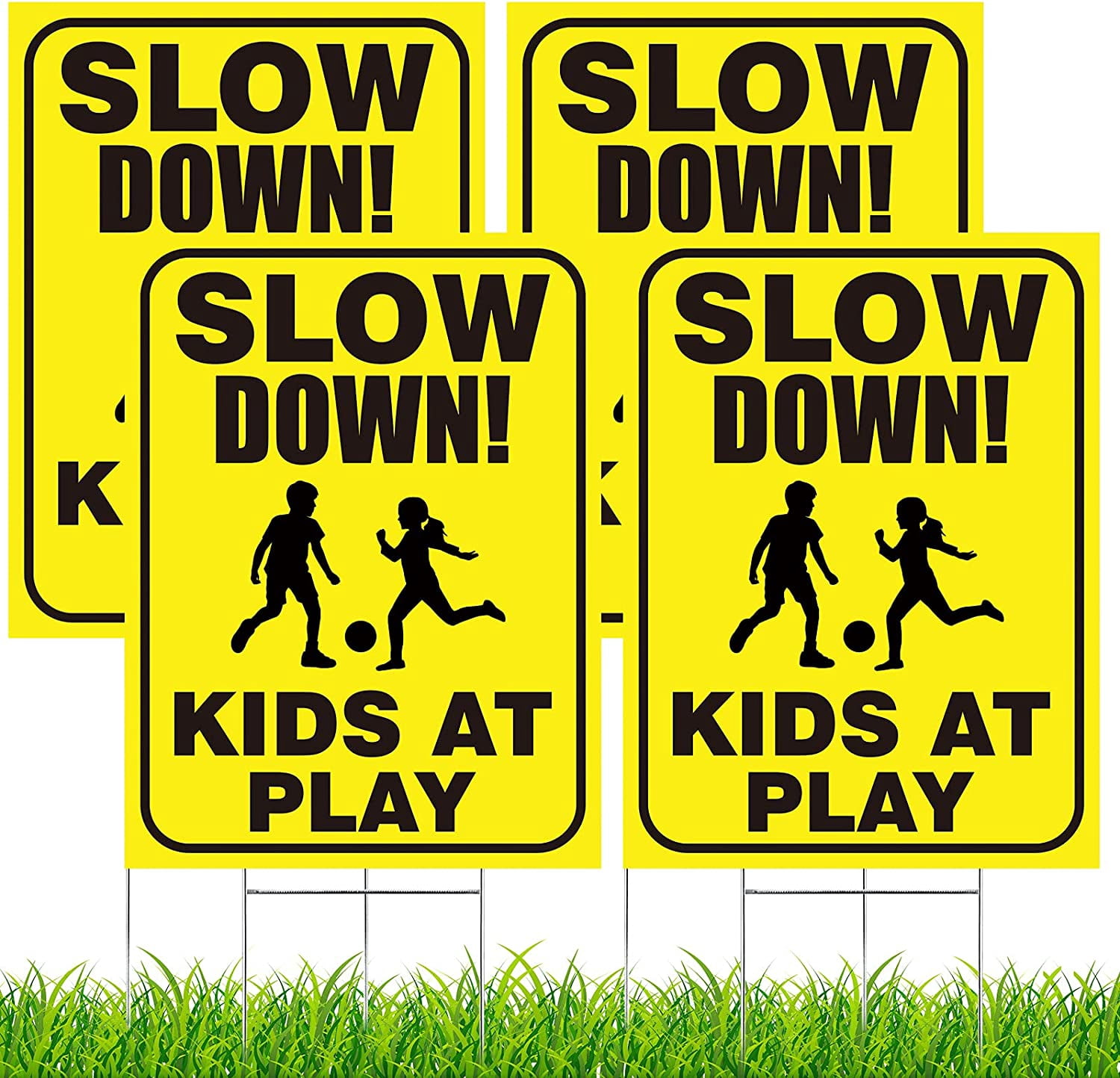 4 Pieces Slow Down Kids At Play Sign with Metal Stake, 12 x 16 Inch ...