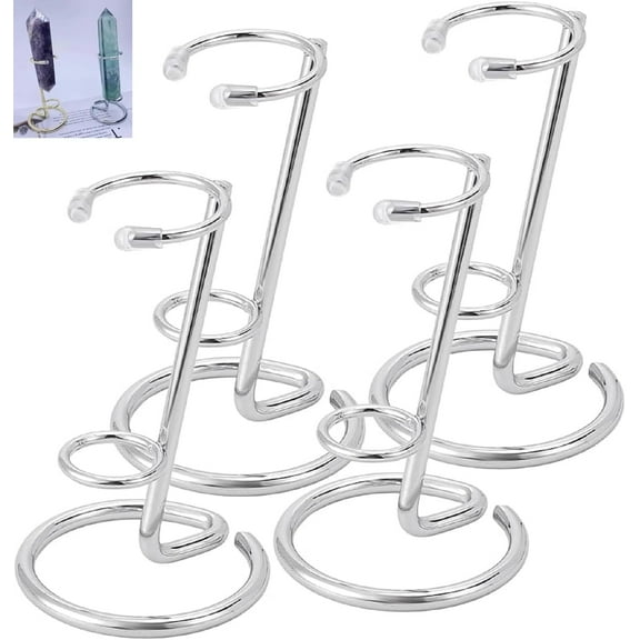 4 Pieces Small Crystal Rod Display Stand Elegant Iron Gemstone Mineral Holder Geode Agate Two Sizes Silver