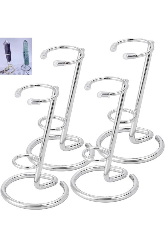 4 Pieces Small Crystal Rod Display Stand Elegant Iron Gemstone Mineral Holder Geode Agate Two Sizes Silver