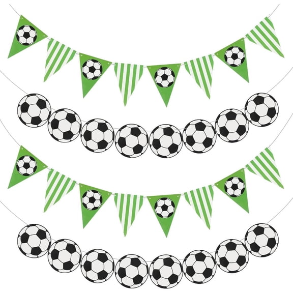 4 Pieces Soccer Party Decorations Soccer Banner Sports Ball Birthday Party Paper Garland Supplies