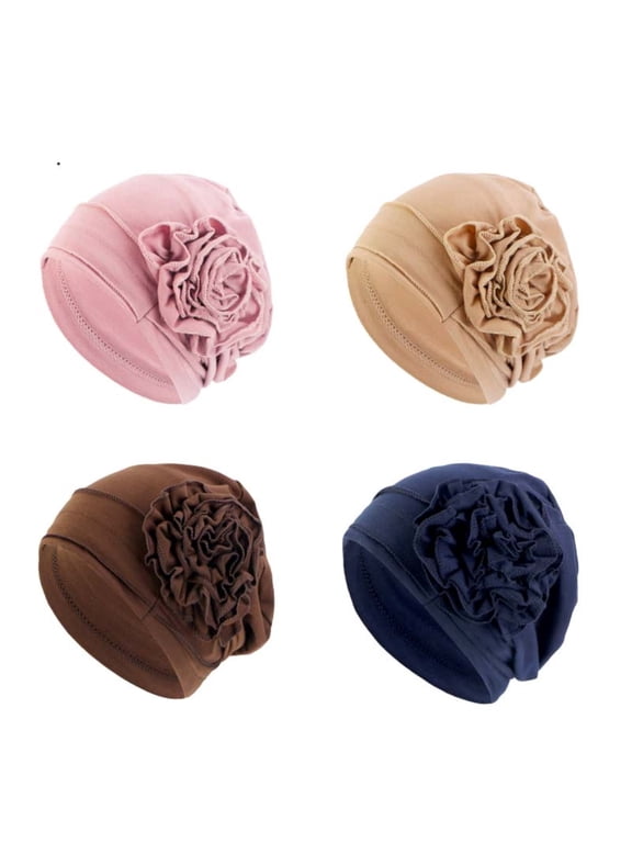 4 Pieces Soft Chemo Turban Headwear Soft Cancer Elastic Cap for Women with Hair Turbans for Women