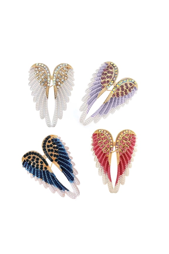 4 Pieces Sparkling Rhinestones Angel Wing Pin Set Unisex Party Accessory Gift