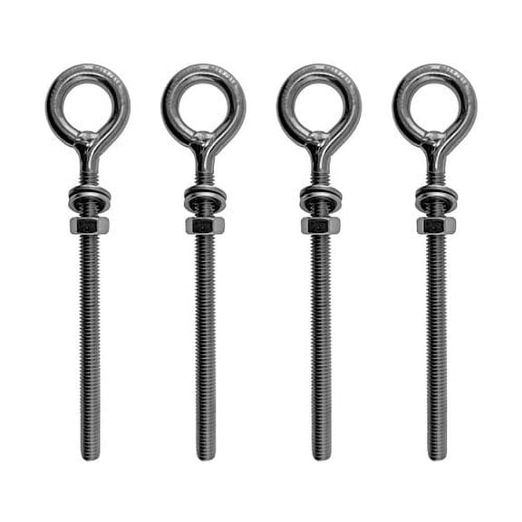4 Pieces Stainless Steel 316 M6 Eye Bolt 6mm x 80mm (1/4" x 3 3/16") Marine Grade