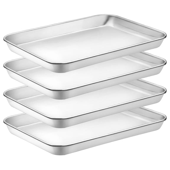 4 Pieces Stainless Steel Baking Sheets, Small Cookie Pans for Oven and Toaster, Rust Free and Warp Resistant Heavy Duty Baking Trays 9.33 x 6.96 Inch, Dishwasher Bakeware for Home Baking