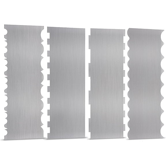 4 Pieces Stainless Steel Cake Scraper 10 Inch and Sided Patterned Edge Stripe Edge Smoother Scraper Cake Decorating Comb Cake Pastry Cutter for Mousse Butter Cream Cake Decoration
