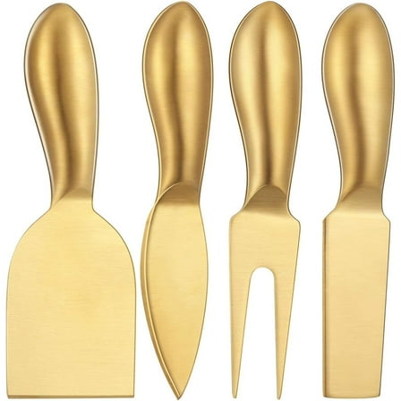 4 Pieces Stainless Steel Cheese Knives Set, Cheese Tools with Slicer and Cutters for Kitchen(Gold)