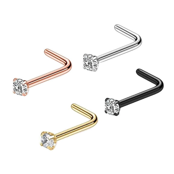 4 Pieces Stainless Steel Nose Rings With Cubic Zirconia 0.8mm Post 1.5 3mm Gemstones Size for Daily Wear