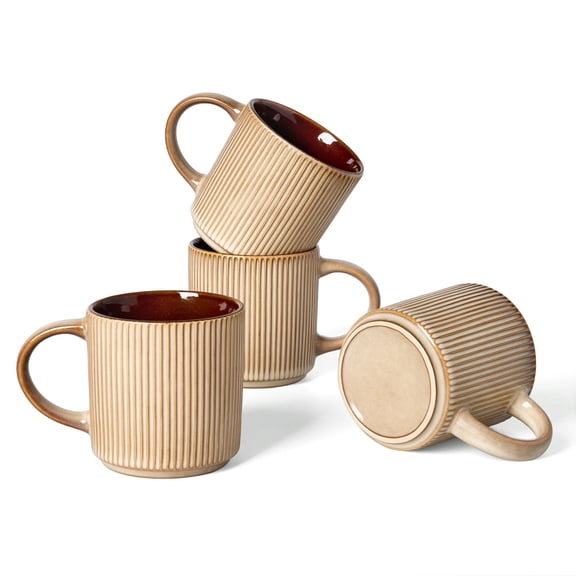Famiware 4 Pieces Stoneware Mug Set (12oz), Cream & Cocoa