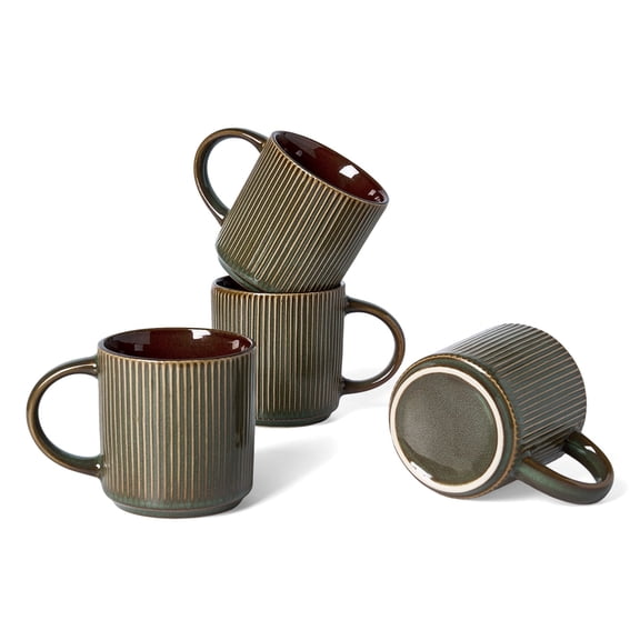 Famiware 4 Pieces Stoneware Mug Set (12oz), Moss & Cocoa