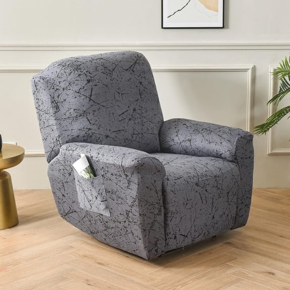 4 Pieces Stretch Recliner Chair Cover, Printed Oversize Recliner Slipcovers Anti Slip Armchair Reclining Furniture Protector with Pocket-M||Recliner