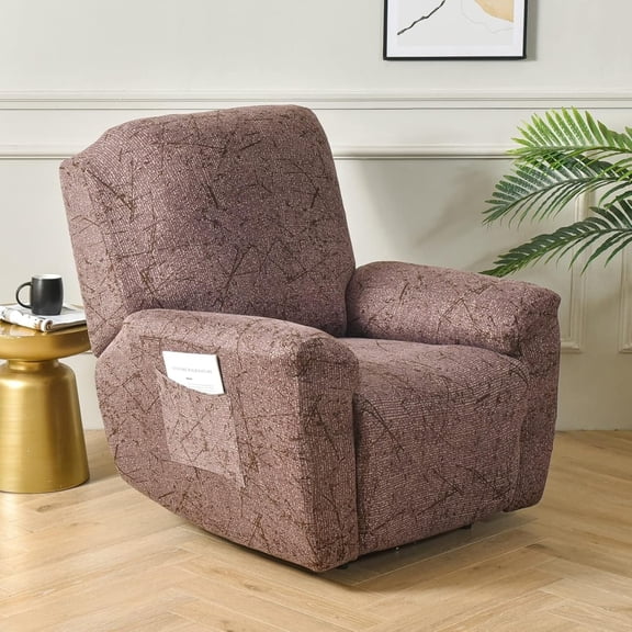 4 Pieces Stretch Recliner Chair Cover, Printed Oversize Recliner Slipcovers Anti Slip Armchair Reclining Furniture Protector with Pocket-M||Recliner