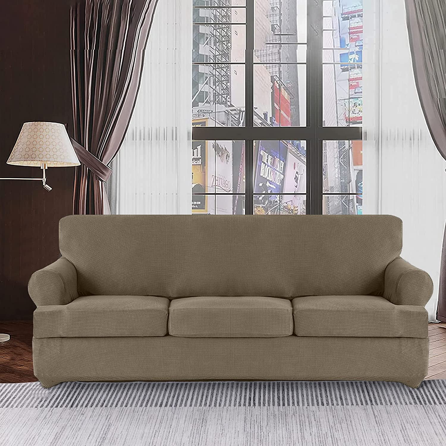 4 Pieces Stretch T Cushion Sofa Slipcovers with 3 Individually T