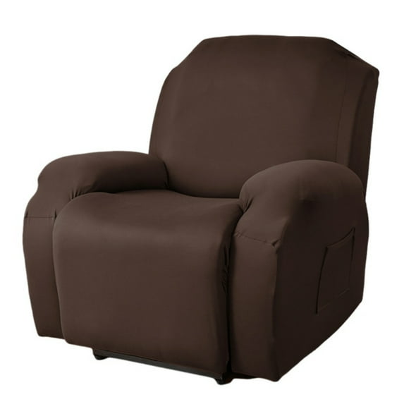 4 Pieces Stretch Velvet Recliner Covers, Thicker Soft Plush Recliner Chair Slipcover with Side Pockets, Luxury Dog Cat Pets Proof Reclining Protector (Recliner, Dark Coffee)