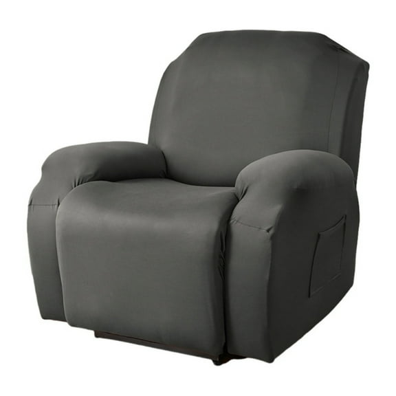 4 Pieces Stretch Velvet Recliner Covers, Thicker Soft Plush Recliner Chair Slipcover with Side Pockets, Luxury Dog Cat Pets Proof Reclining Protector (Recliner, Dark Gray)