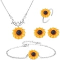 thumbnail image 1 of 4 Pieces Sunflower Pendant Faux Pearl Chain Necklace Boho Sunflower Charm Bracelet Earrings Ring set for Women Jewelry Accessories, 1 of 6
