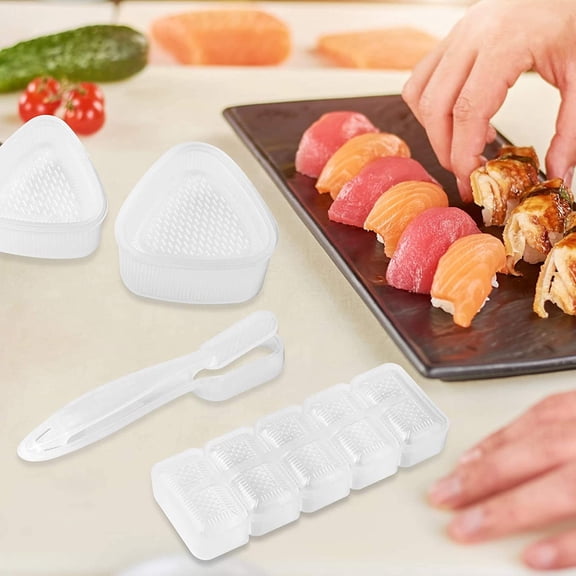 4 Pieces Sushi Maker Mold Plastic Rice Ball 5 Rolls Maker Mold Triangle Shape Sushi Press Mold Long Handle Sushi Mold White