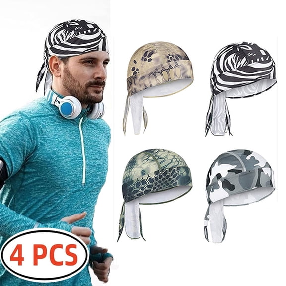 4 Pieces Sweat Wicking Head Wrap Helmet Liner Skull Cap Breathable Dew Do Rags for Outdoor Activities