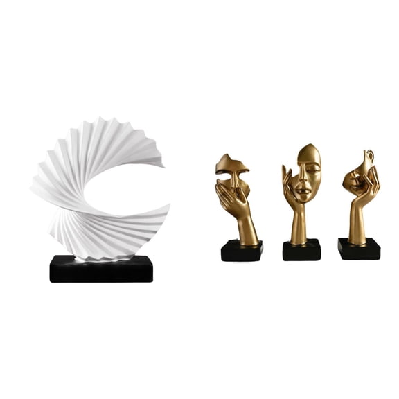 4 Pieces Thinker Statue Wave Sculpture Abstract Ornament Resin Material for Bookshelf Living Room Office Decor