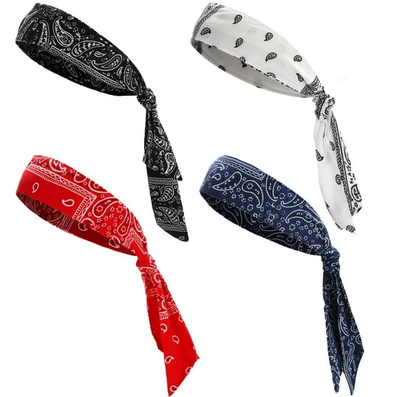 4 Pieces Tie Headbands for Men Women Sports Bandana Hair Band Camo Headbands Elastic Sweat Wicking Karate Adjustable Non Slip Hairband for Yoga Workout Running