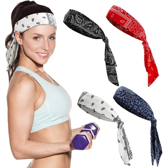 4 Pieces Tie Headbands for Men Women Sports Bandana Hair Band Elastic Sweat Wicking Head Warps for Workout Running