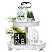 4 Pieces Tiered Tray Decor Farmhouse Rustic Wood Signs Spring Summer Decorations for Home Kitchen Shelf Coffee Bar Table