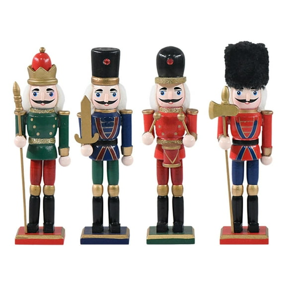 4 Pieces Traditional Wooden Nutcracker Ornaments for Shelves Desktop Holiday Style A