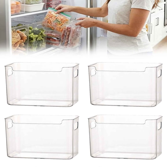 4 Pieces Transparent Plastic Refrigerator Freezer Storage Box (4S), Can Be Used for Frozen Food, Meat and Vegetables.