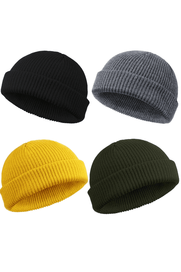 4 Pieces Trawler Beanie Watch Hat Roll up Edge Skullcap Fisherman Beanie Unisex