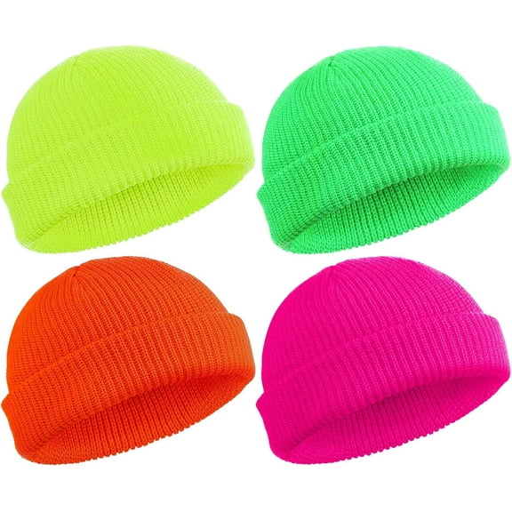 4 Pieces Trawler Beanie Watch Hat Roll up Edge Skullcap Fisherman Beanie Unisex
