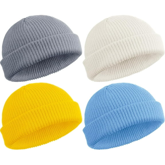 4 Pieces Trawler Beanie Watch Hat Roll up Edge Skullcap Fisherman Beanie Unisex