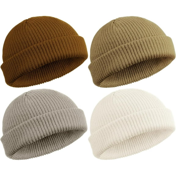 4 Pieces Trawler Beanie Watch Hat Roll up Edge Skullcap Fisherman Beanie Unisex