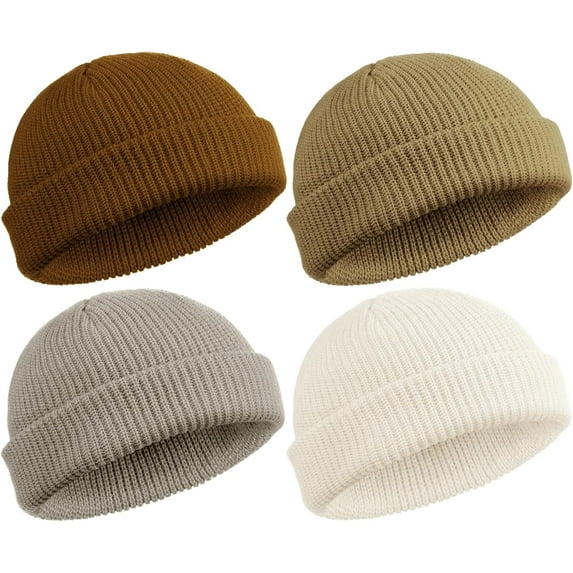 4 Pieces Trawler Beanie Watch Hat Roll up Edge Skullcap Fisherman Beanie Unisex