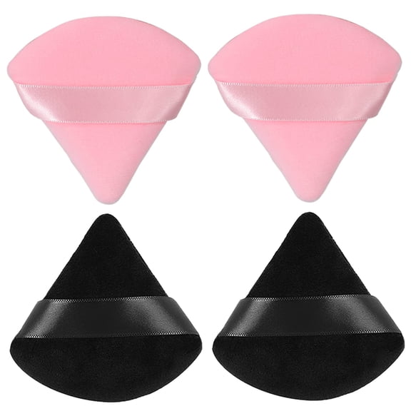 4 Pieces Triangle Powder Puff Face Makeup Sponge, Soft Velvet Triangular Design Makeup Powder Puffs, for Loose Powder Body Powder Cosmetic Foundation Beauty Sponge - Black, Pink