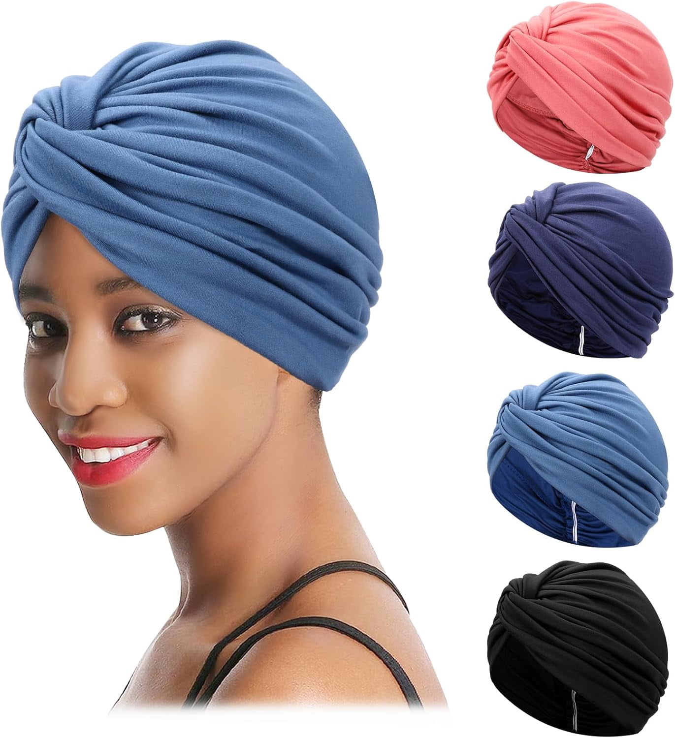 4 Pieces Turbans for Women, Soft Pre Tied Knot Turban Head 