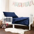 thumbnail image 1 of 4 Pieces Ultra Soft Microfiber Toddler Bedding Set, Easy Care Crib Sheets Set with Quilt, Toddler Size, Navy Blue, 1 of 5