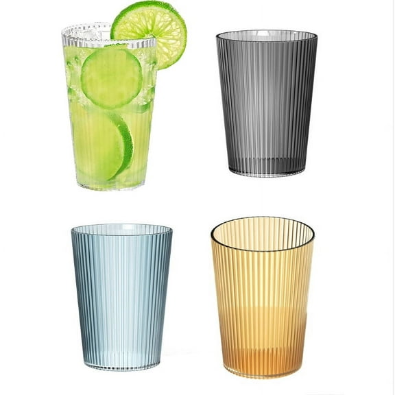 4 Pieces Unbreakable Drinking Cups, 350 ML Plastic Drinking Cups Reusable Tumbler Cup, Clear Plastic Restaurant Cups Dishwasher Safe Hot Drink Cups for Water Juice Milk (4 Colors)